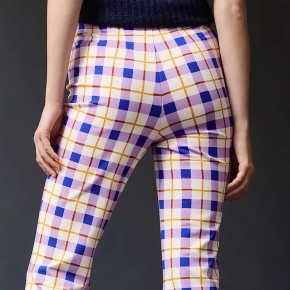Anthropologie NWOT Maeve Susanna Flare Pants Medium Petite Crop Purple Plaid - Picture 5 of 16
